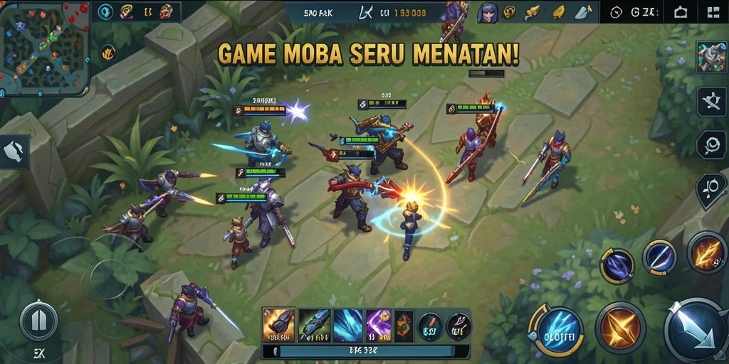 Tangkapan layar <strong>5ZK</strong> menunjukkan aksi pertarungan epik antara berbagai karakter MOBA.