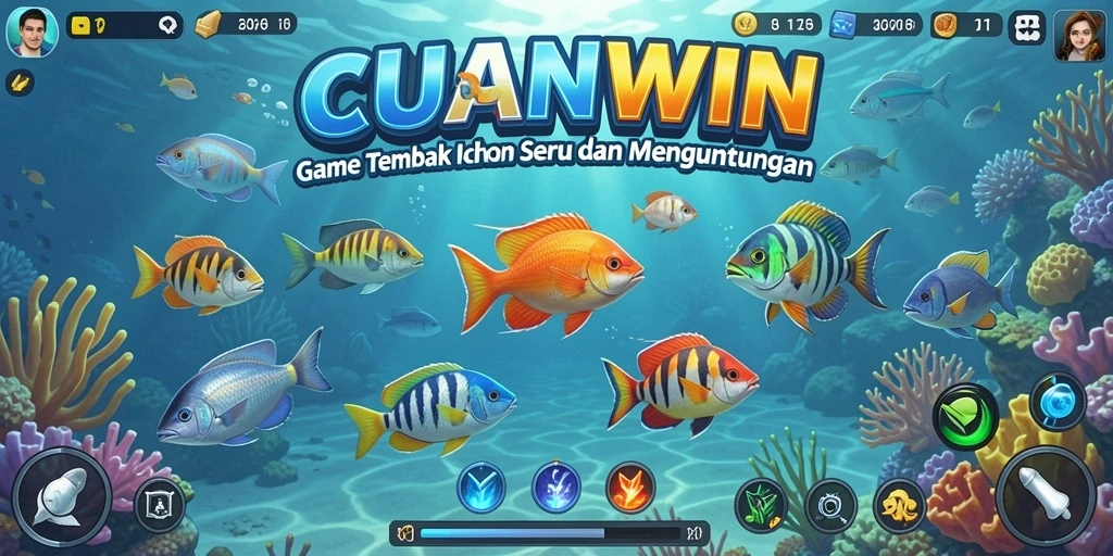 Tampilan gameplay seru dari CUANWIN, menunjukkan aksi Tembak Ikan yang mendebarkan.