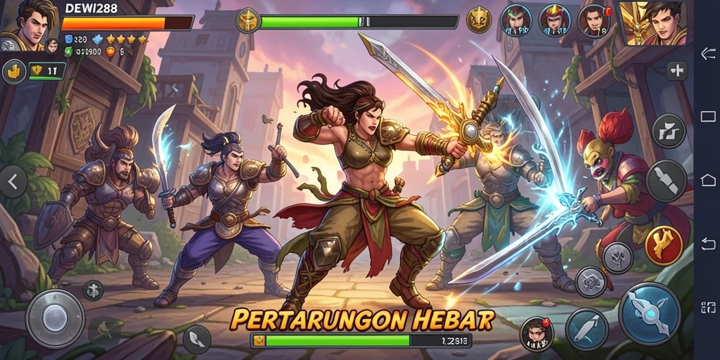 Tampilan gameplay seru dari DEWI288 di arena pertarungan.