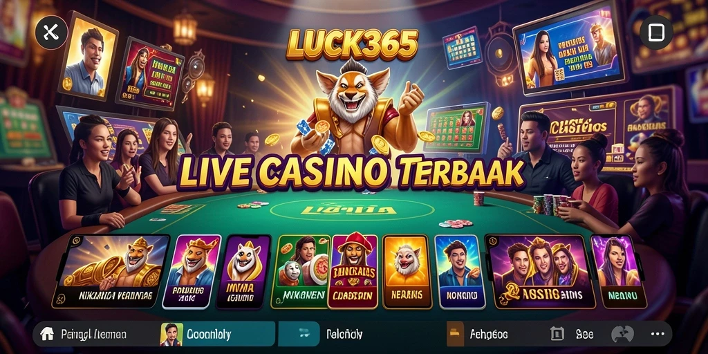 Screenshot utama LUCK365 menampilkan dealer live sedang berinteraksi dengan pemain.