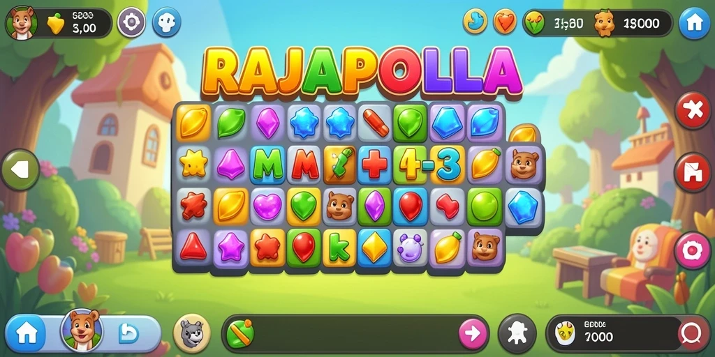 Gameplay match-3 yang menarik dan penuh warna di RAJAPOLA.